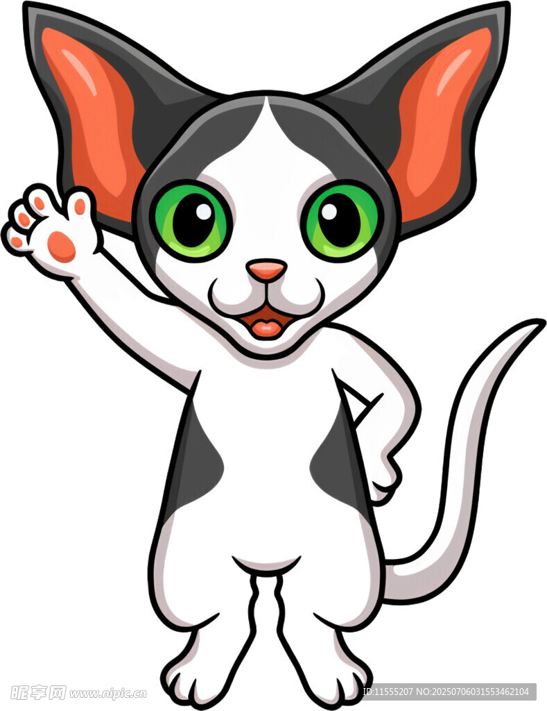 挥手的可爱卡通猫咪