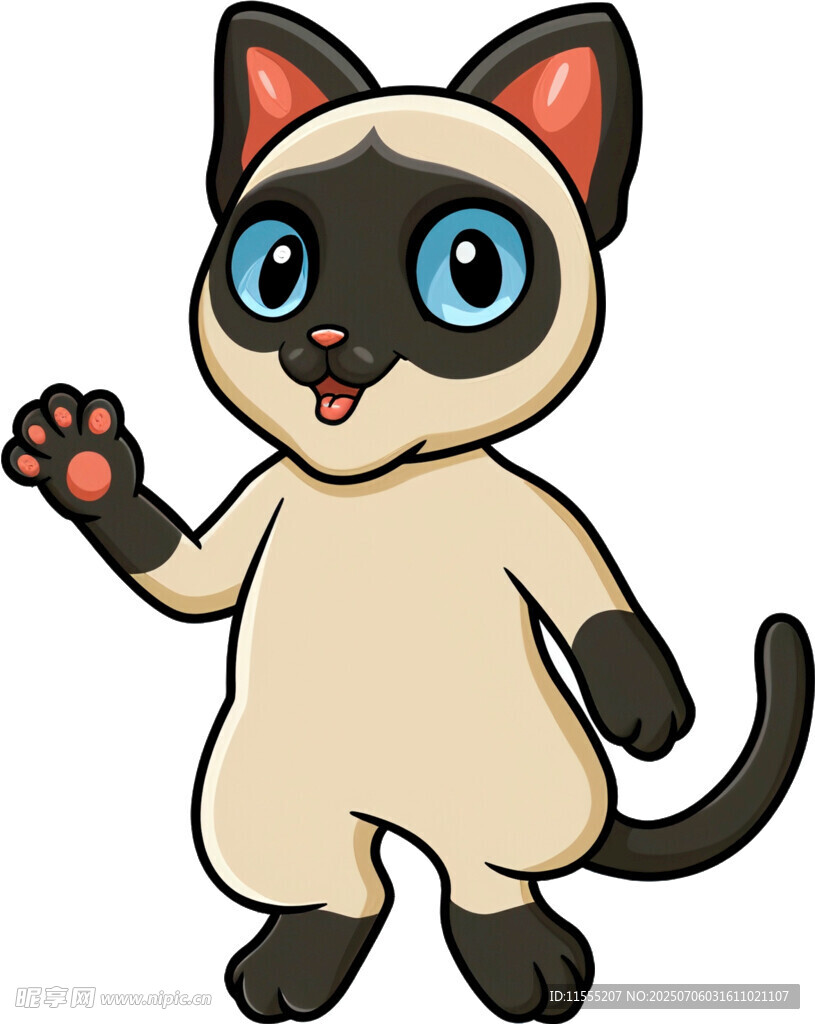 可爱暹罗猫挥手打招呼