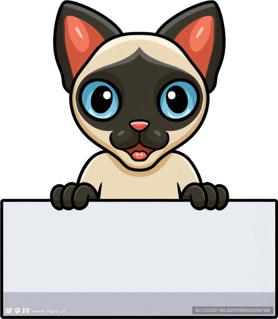 可爱暹罗猫举空白标牌