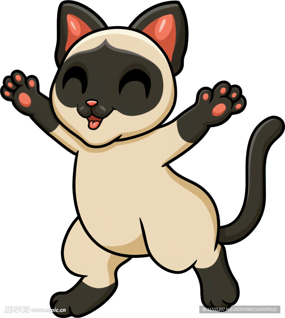 欢快跳跃的卡通暹罗猫