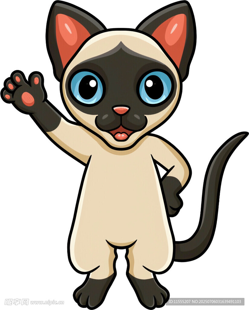 挥手的可爱暹罗猫