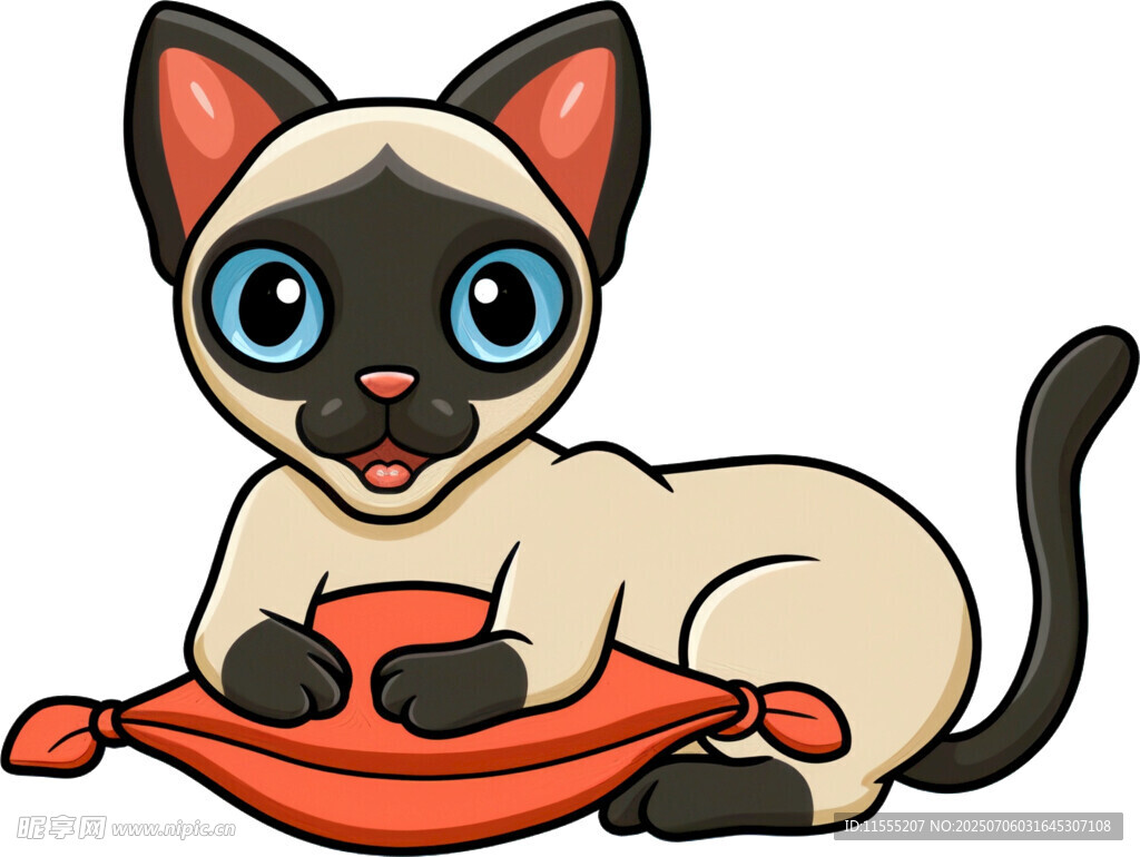 可爱暹罗猫趴红色垫子上