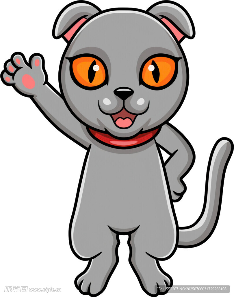 挥手的卡通灰猫