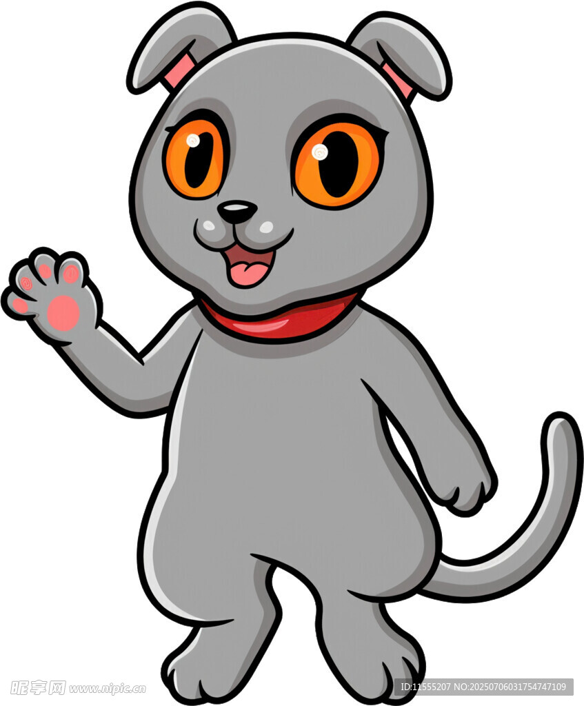 挥手的卡通灰猫