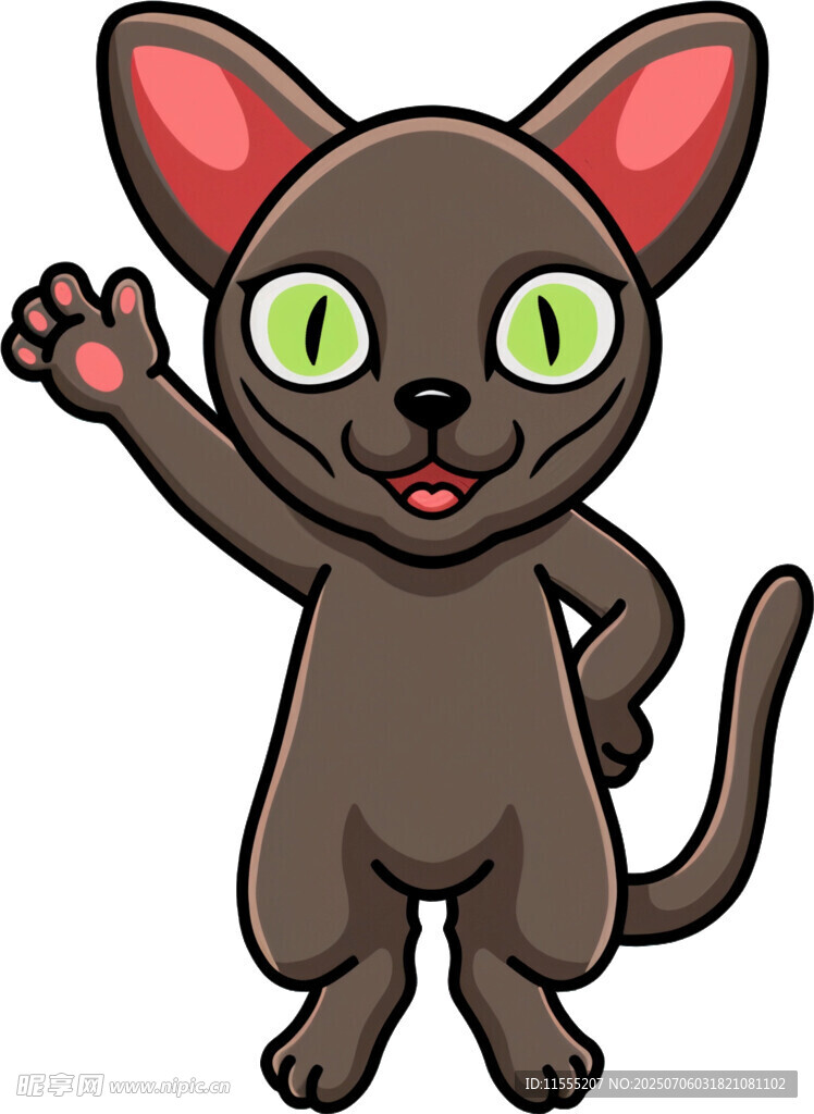 挥手的可爱黑猫