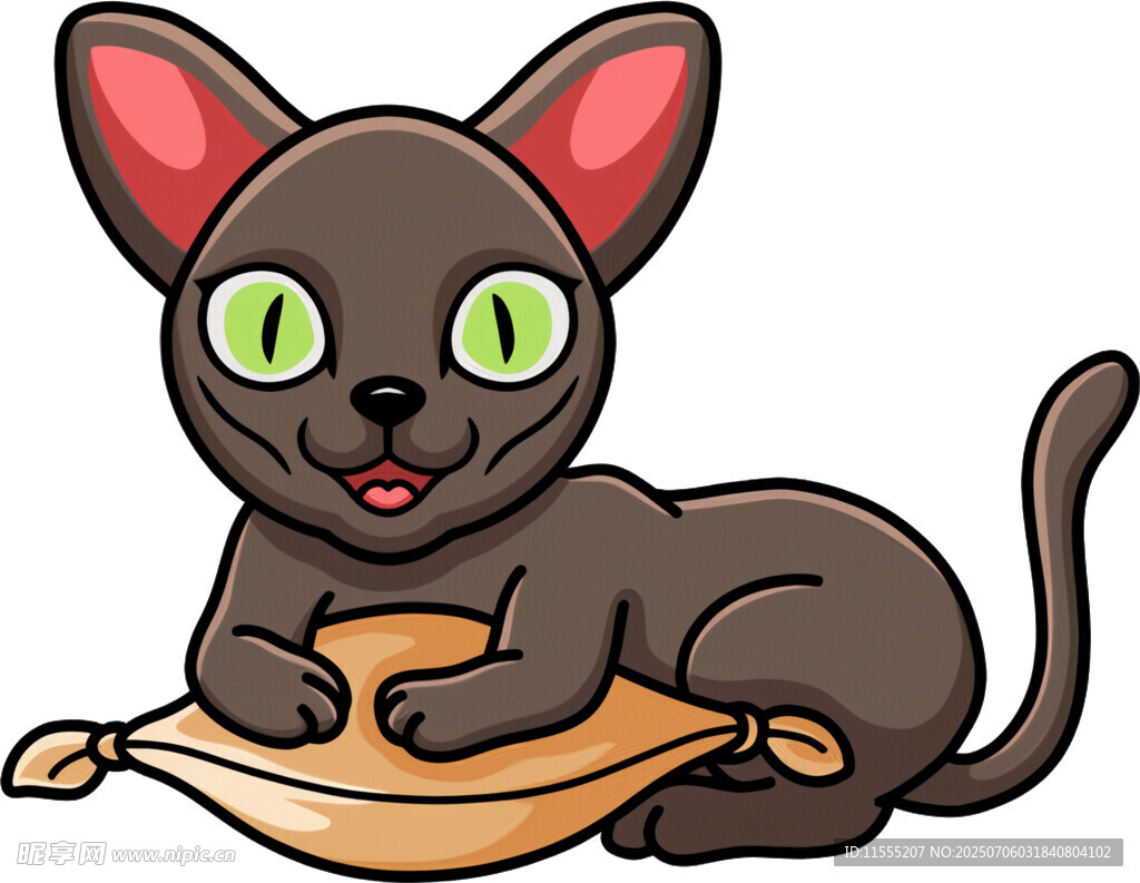 可爱黑猫趴枕上