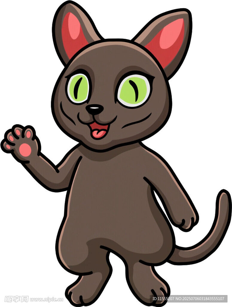 挥手的可爱黑猫