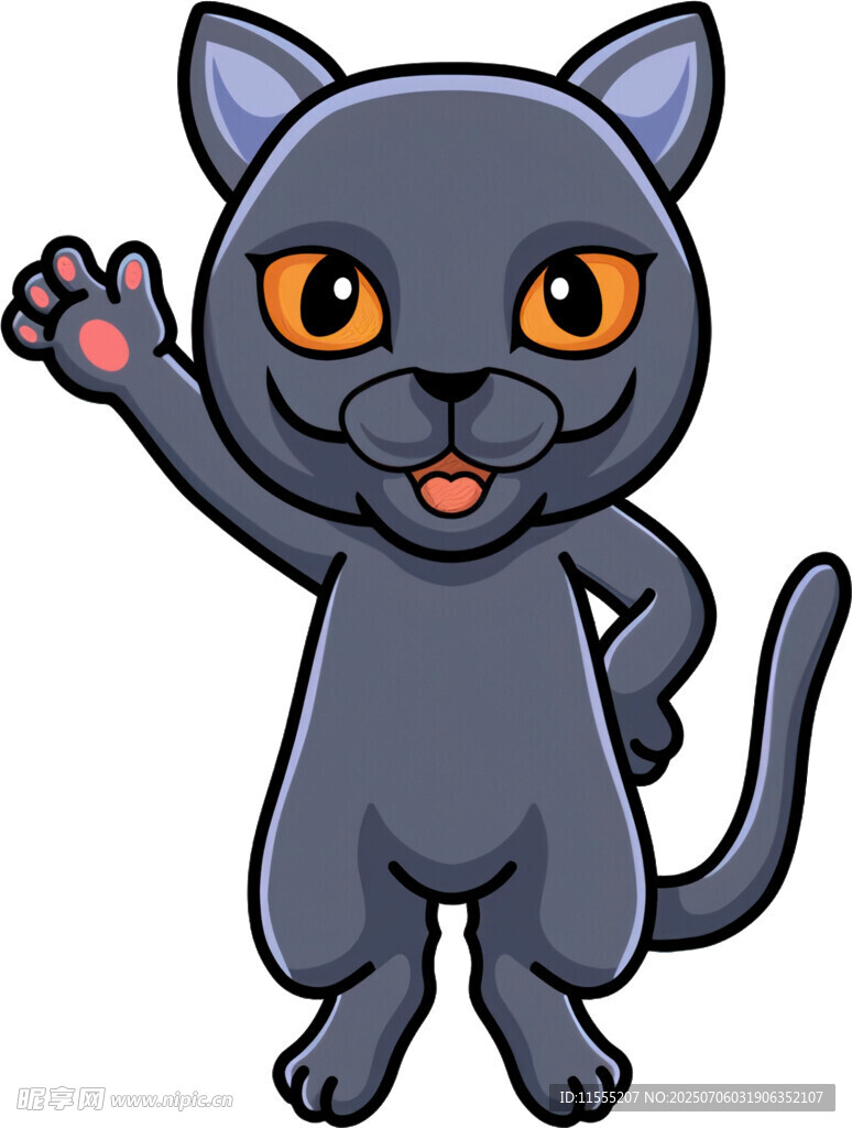 挥手的可爱黑猫