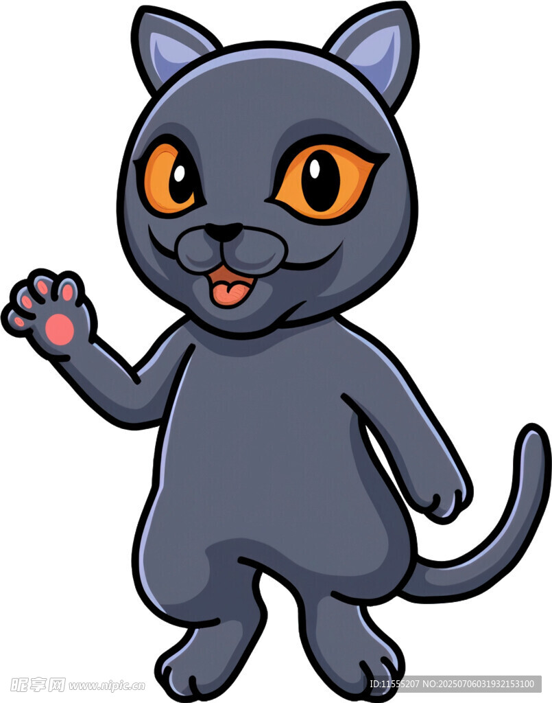 可爱黑猫挥手打招呼