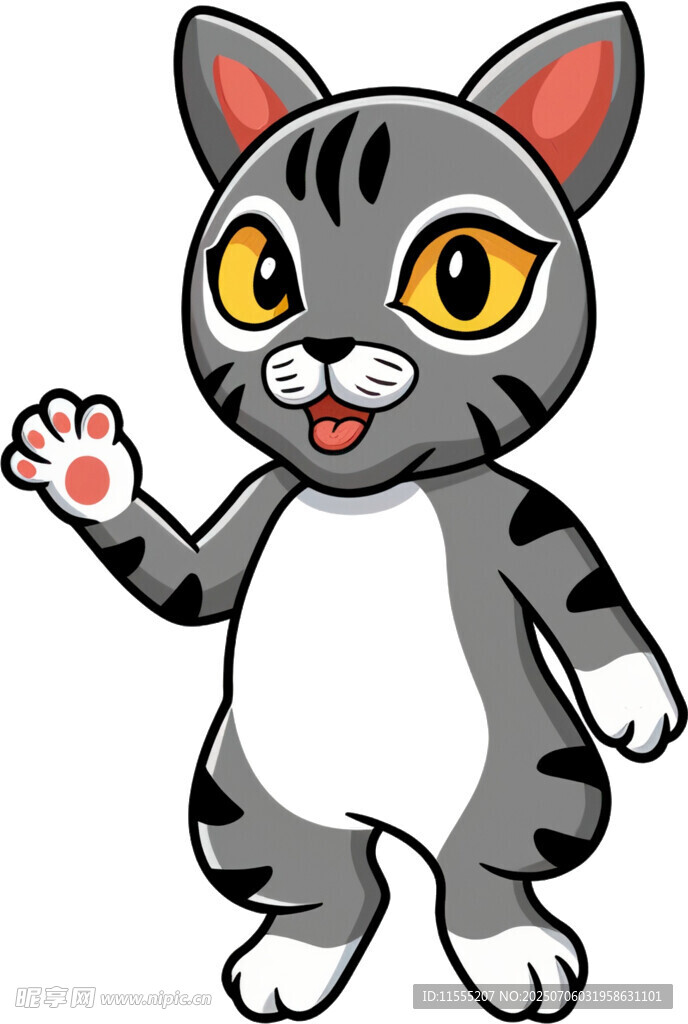 可爱挥手猫咪卡通形象