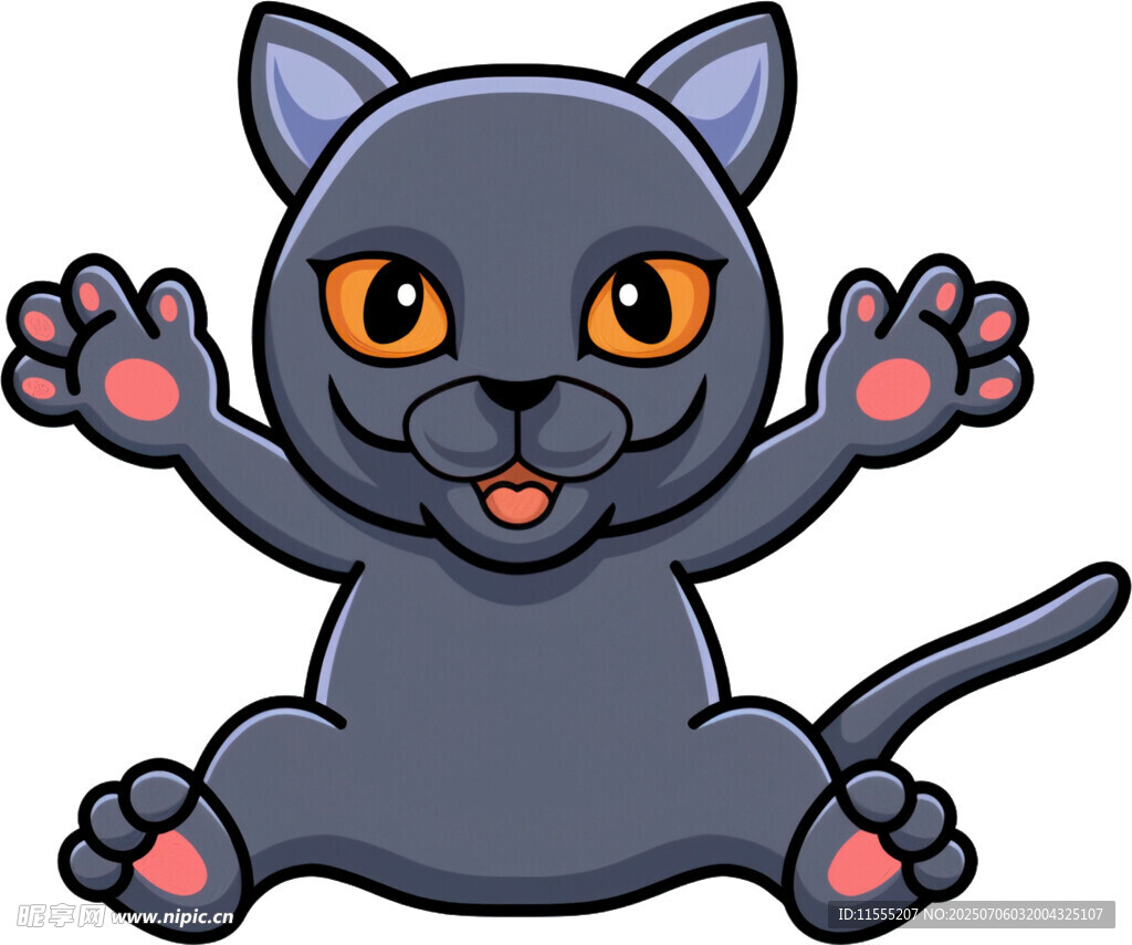 可爱黑猫开心地张开爪子