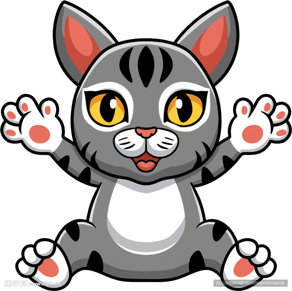 可爱灰猫开心地张开双手