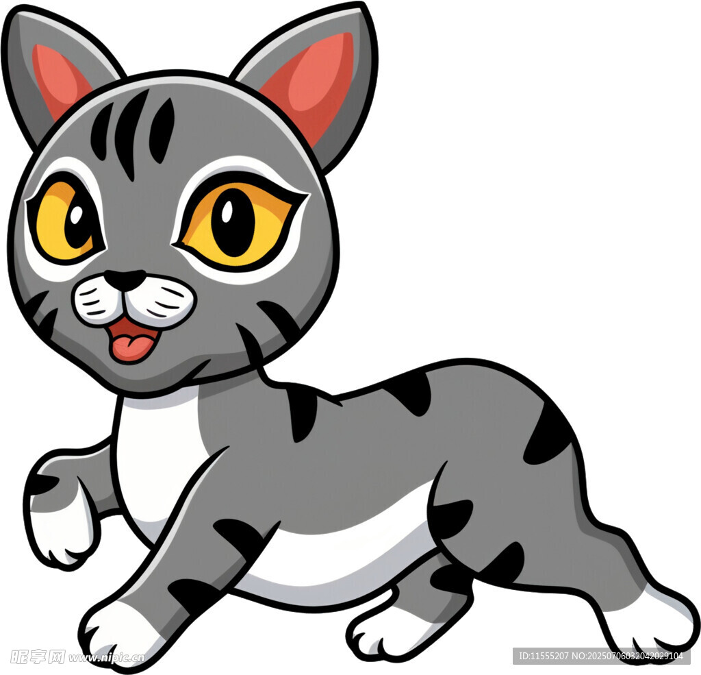 奔跑的可爱灰黑花纹小猫