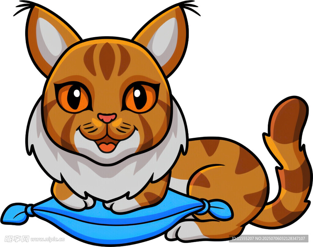 可爱猫咪玩蓝色织物