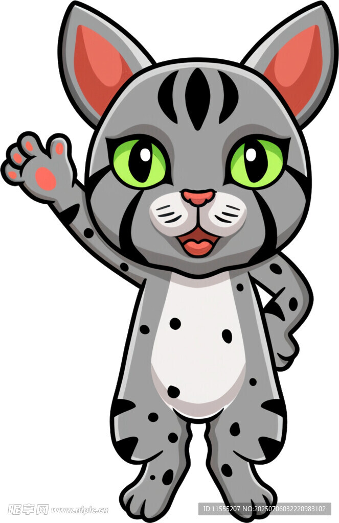 挥手的可爱斑点猫