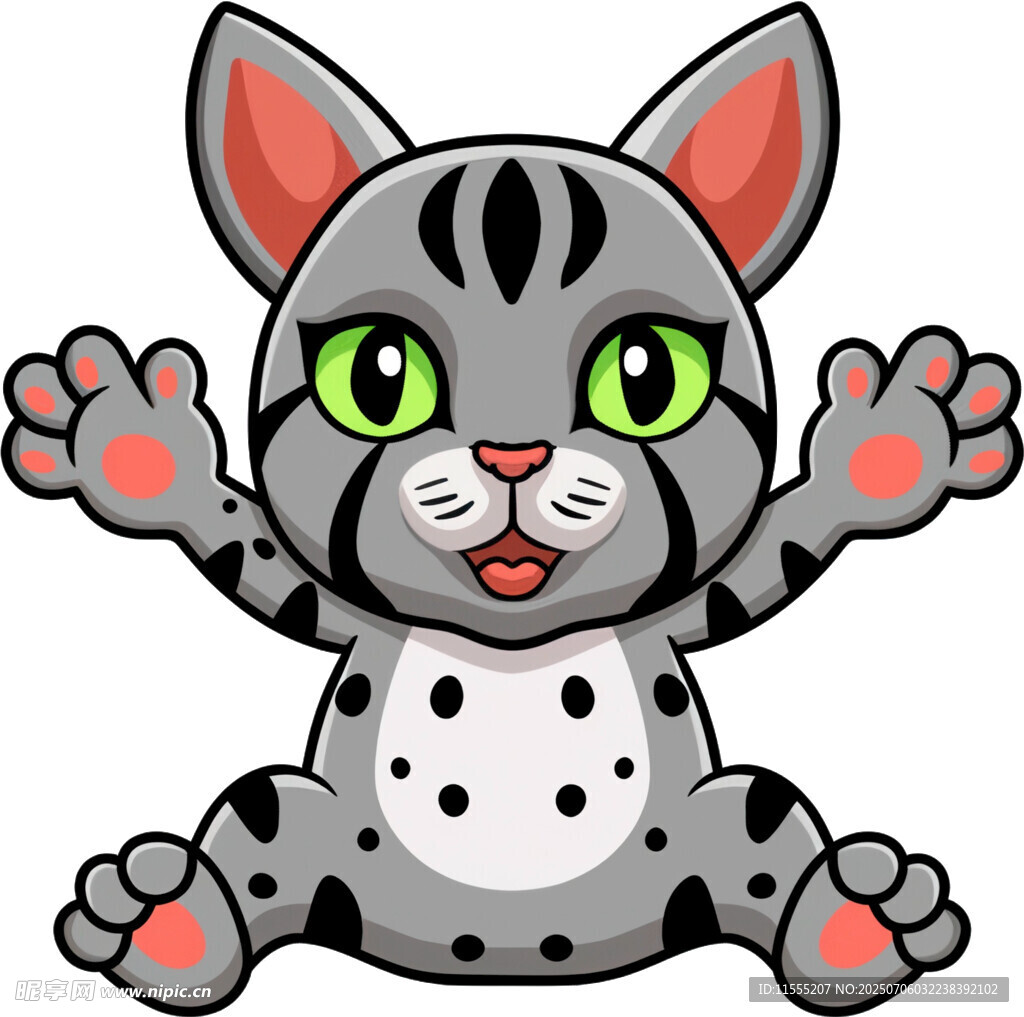 可爱斑点小猫开心打招呼