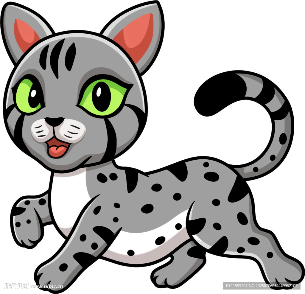 可爱斑点小猫欢快奔跑