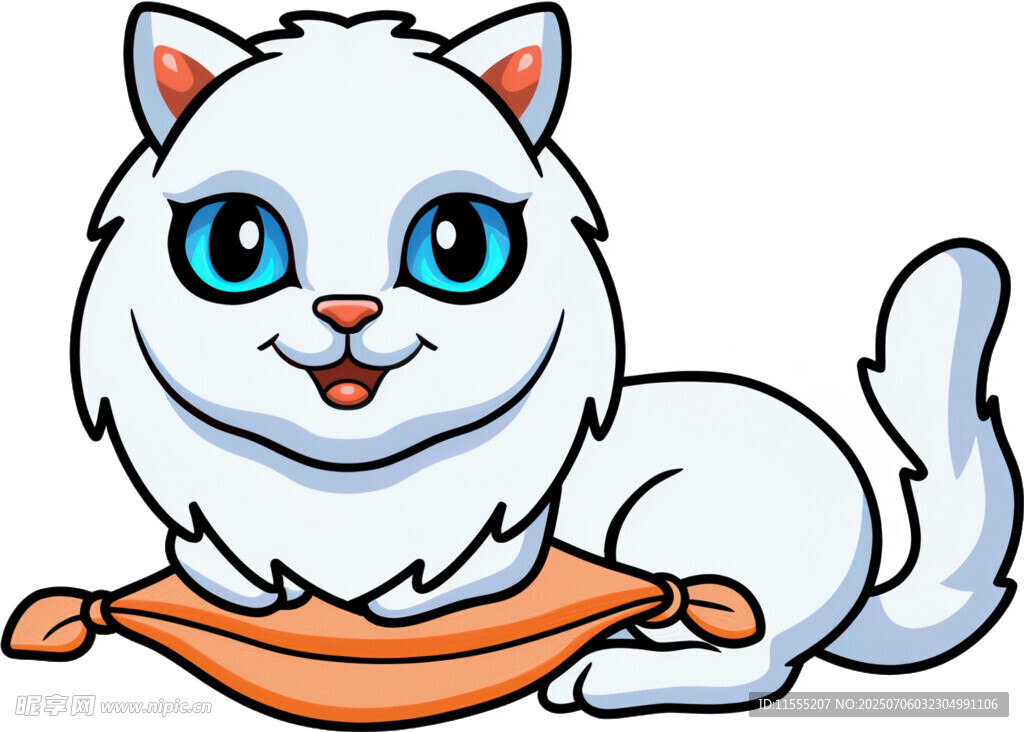 可爱白猫趴卧在橙色垫子上