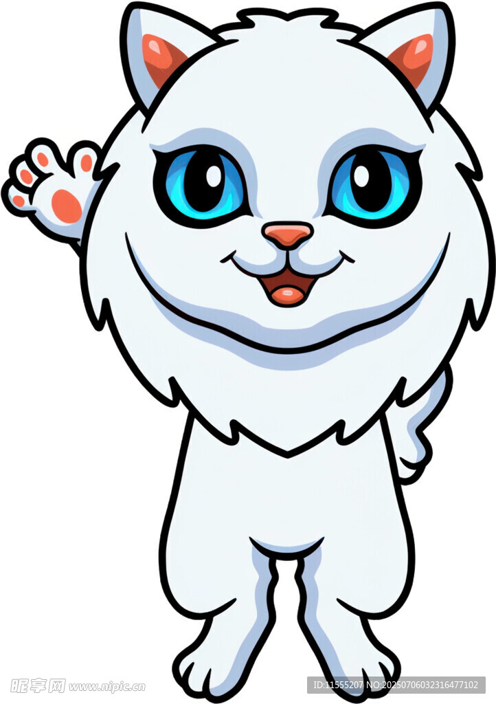 可爱招手小白猫