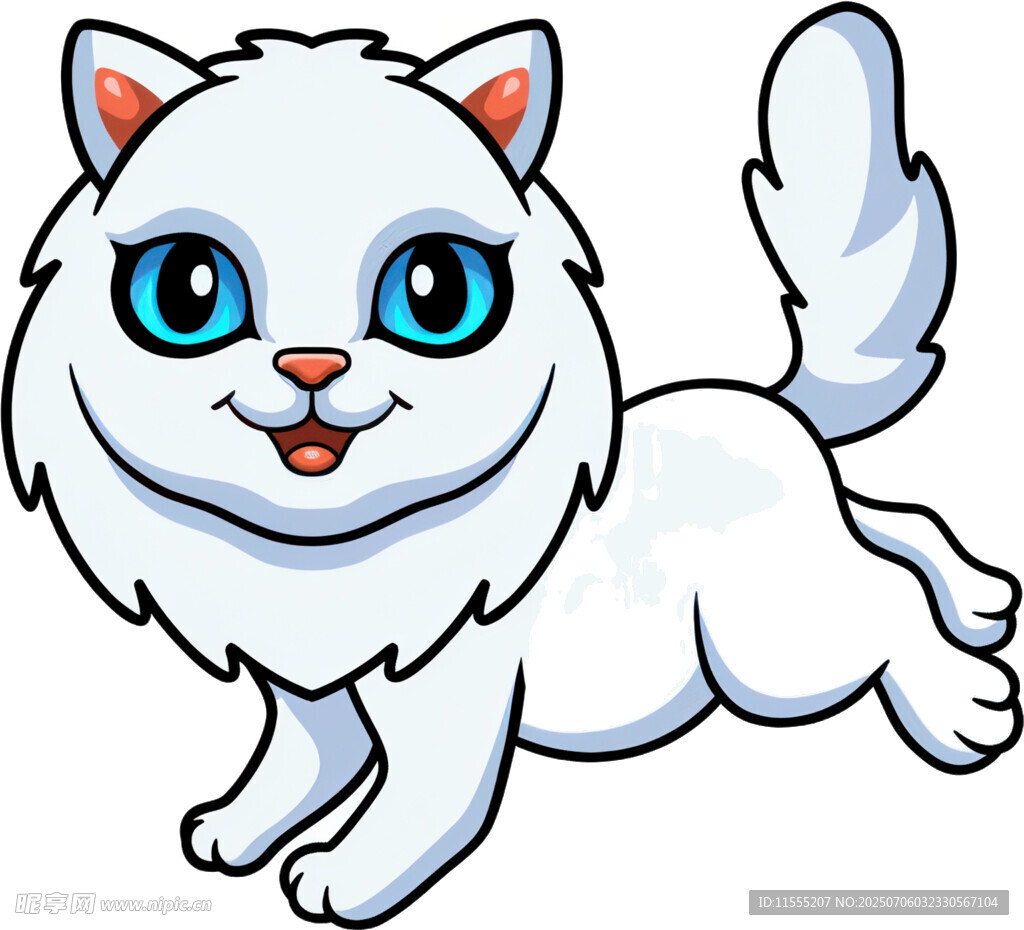 奔跑的可爱白色猫咪