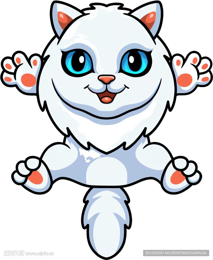 可爱跳跃的卡通小白猫
