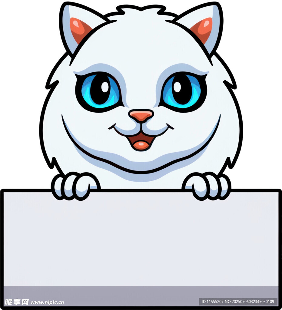 可爱白猫探身展示空白牌