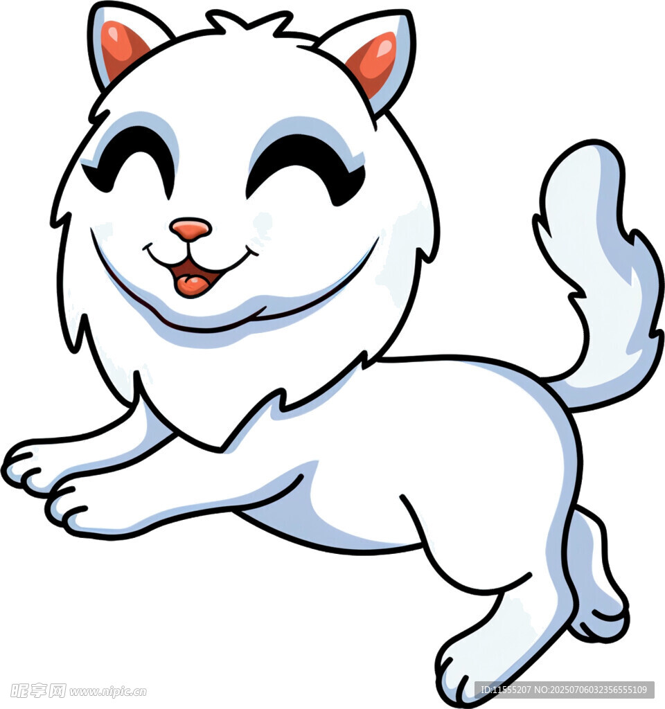 快乐奔跑的卡通小白猫