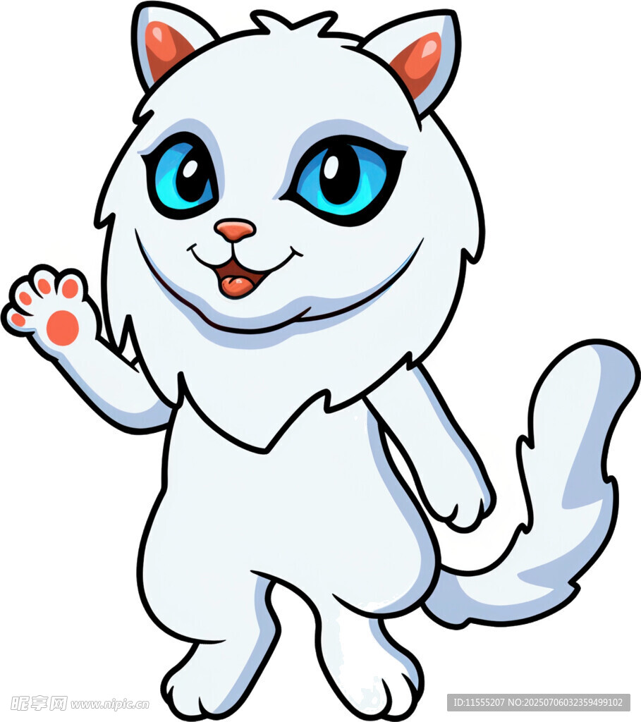 可爱白猫咪挥手打招呼