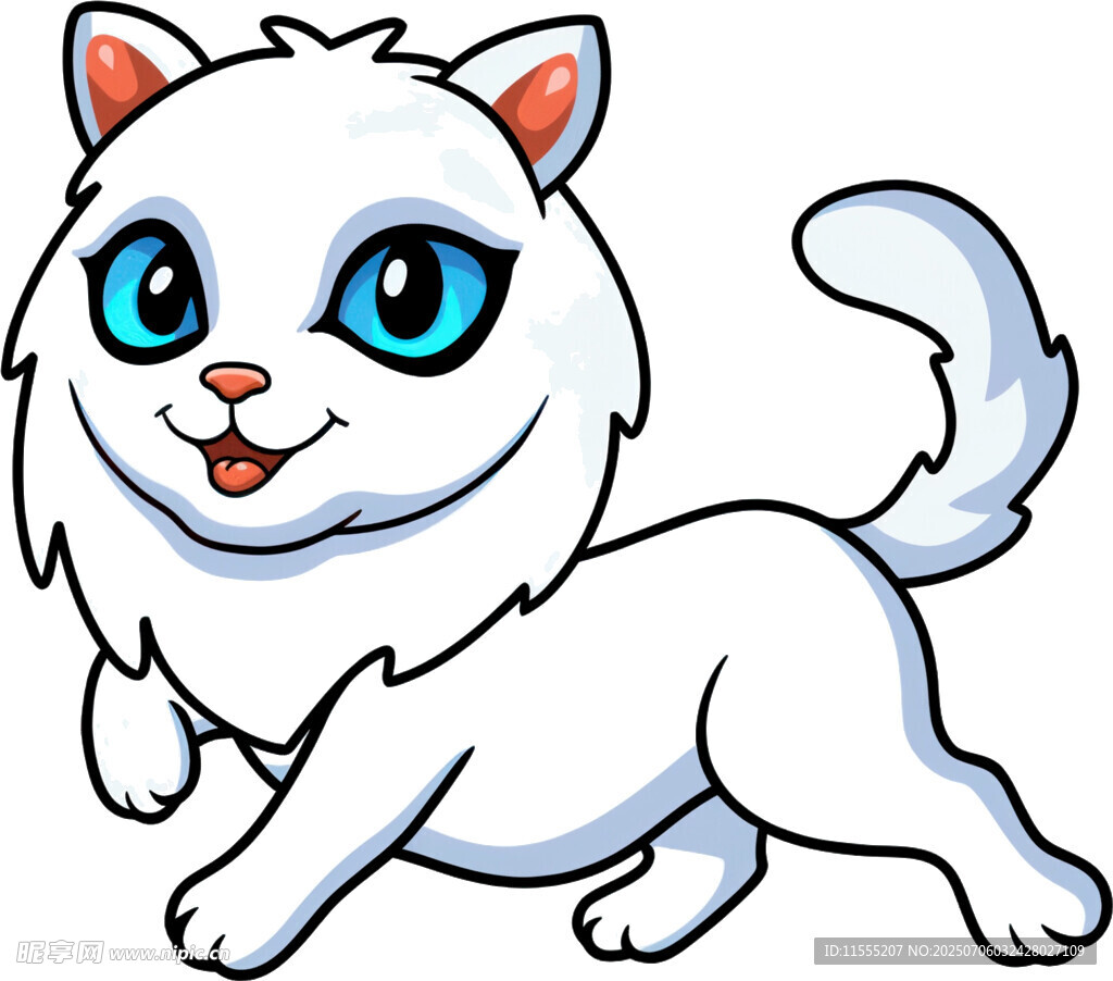 可爱小白猫欢快奔跑