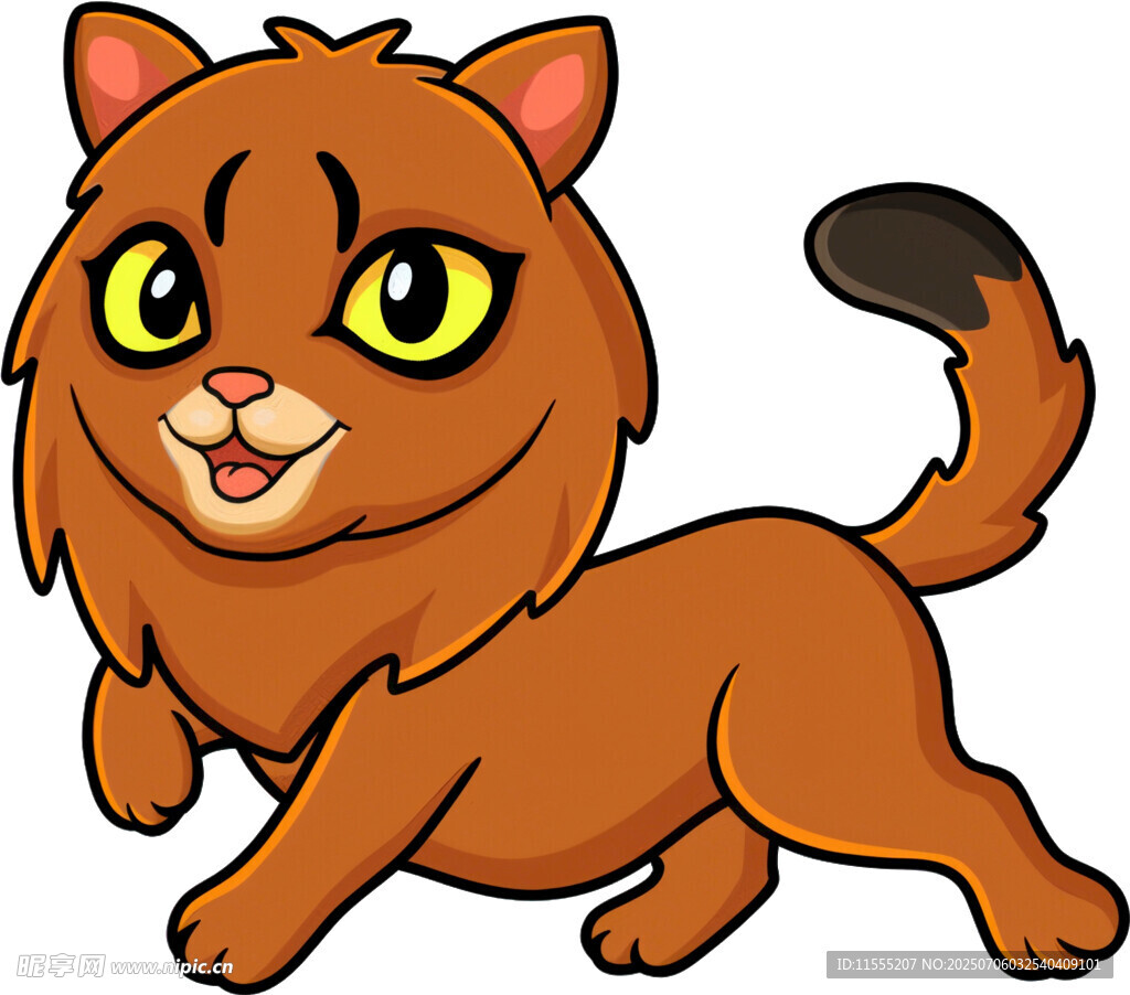 奔跑的棕色卡通小猫