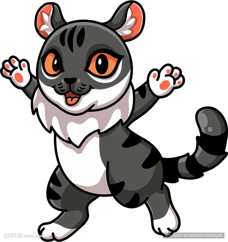 可爱灰黑猫欢快招手