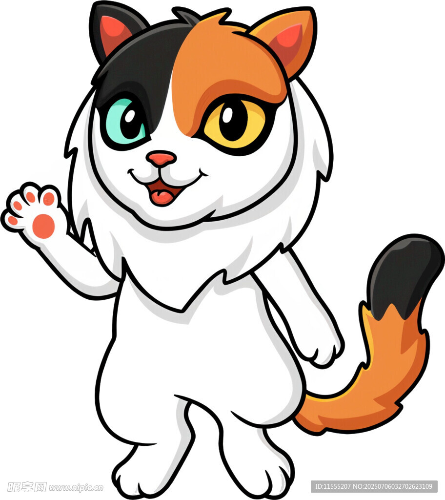可爱三色猫挥手