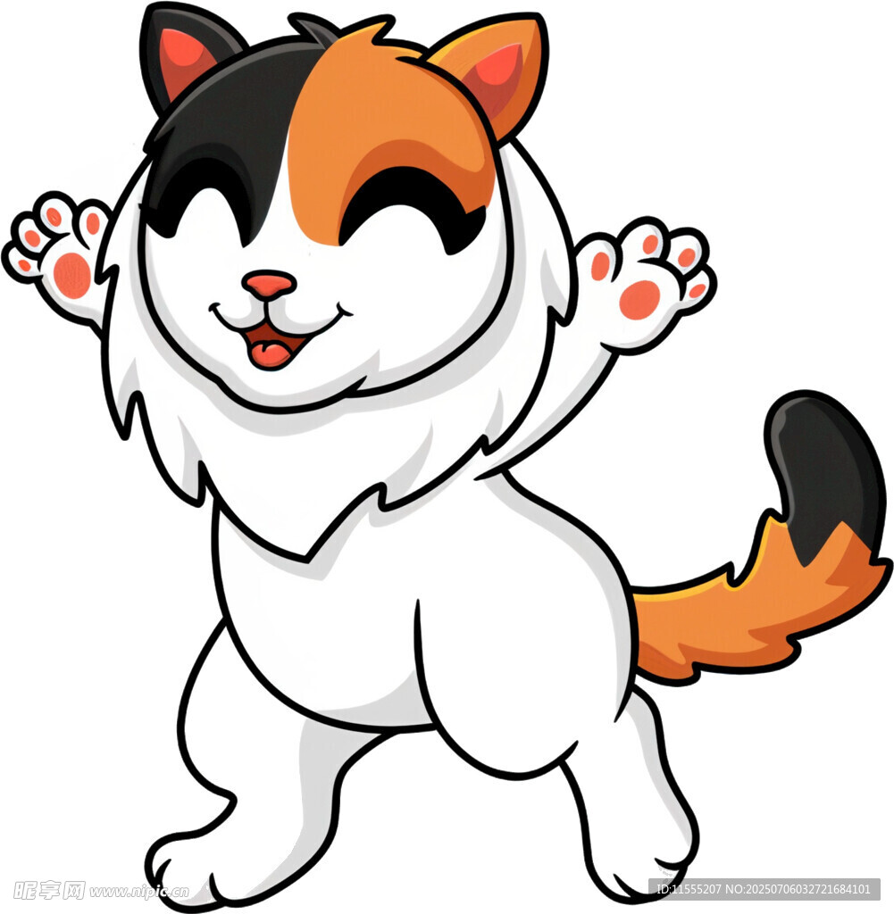 可爱三色猫欢快招手