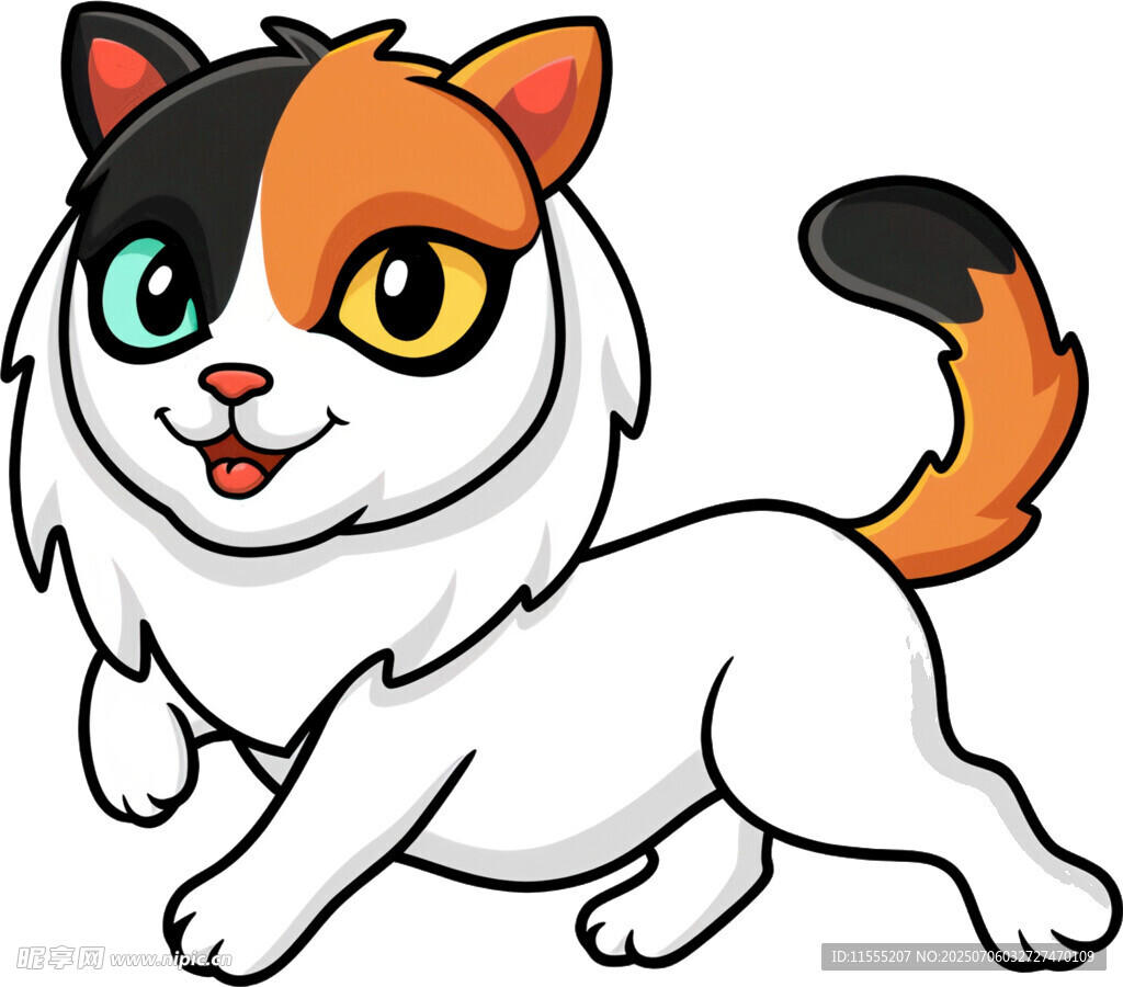 三色萌猫欢快奔跑