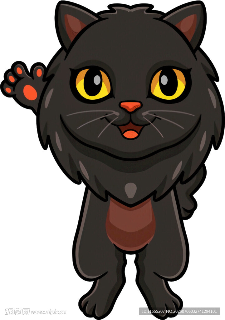 可爱黑猫挥手
