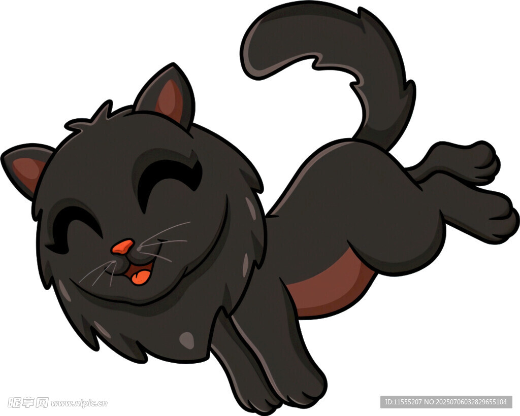 黑色萌猫欢快奔跑