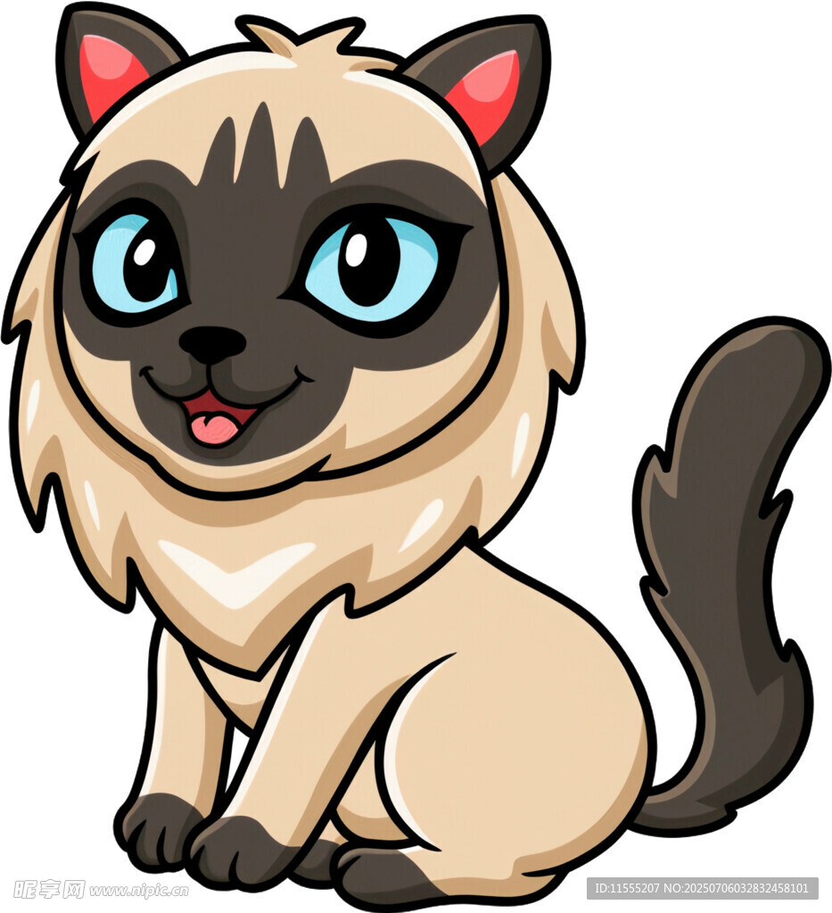 可爱长毛暹罗猫卡通形象