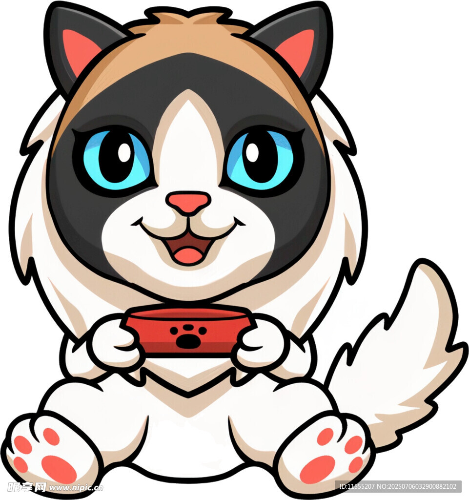 可爱猫咪捧碗开心模样