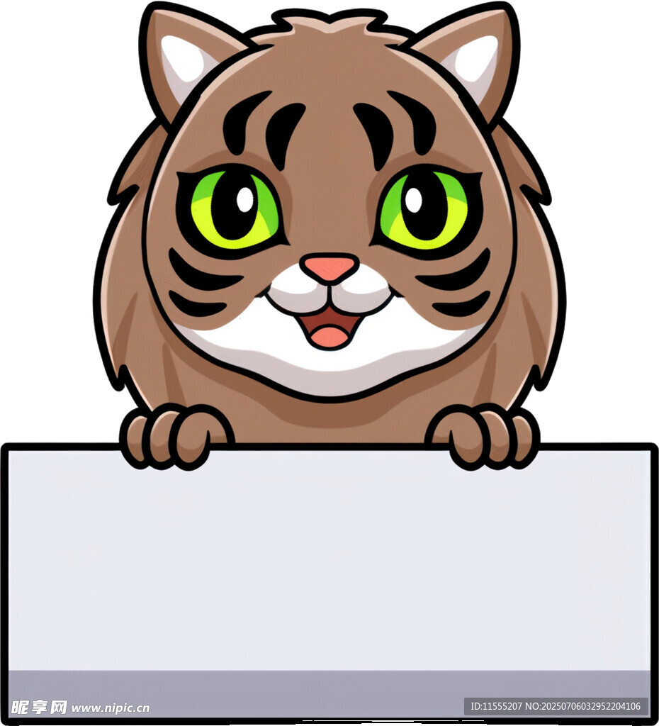 可爱老虎举空白标牌