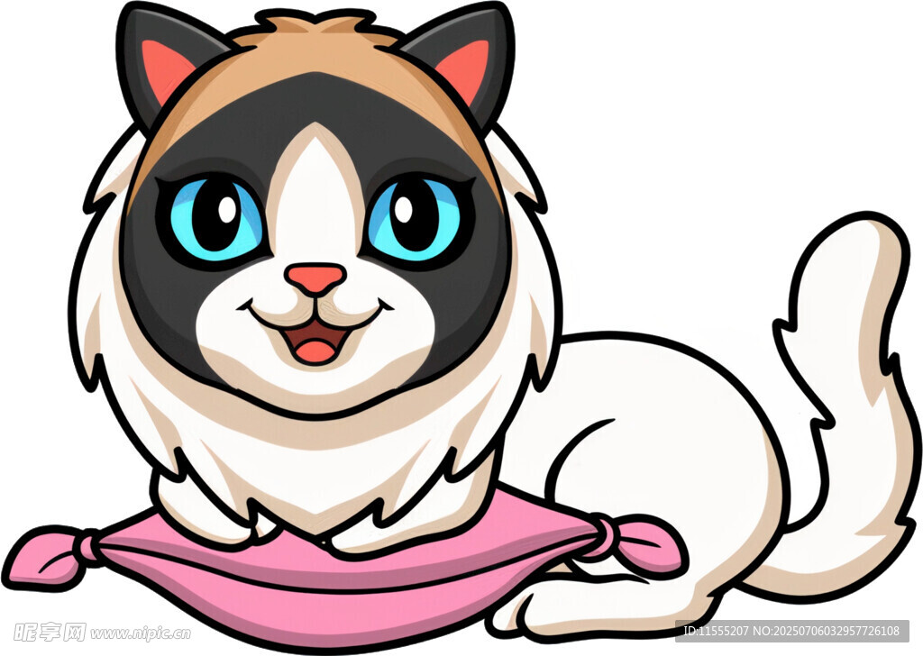 可爱猫咪躺卧粉色垫子上