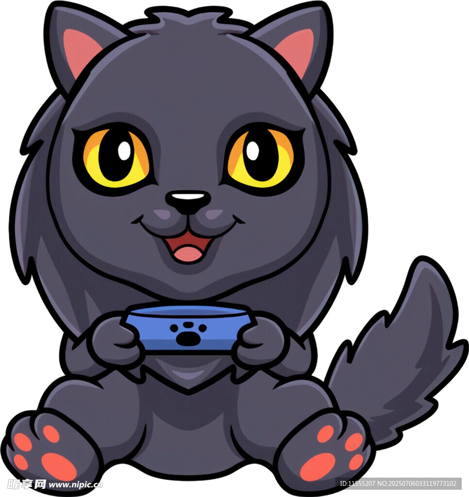 黑猫玩游戏手柄超可爱