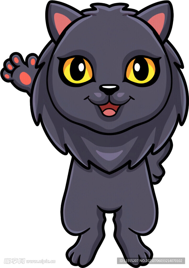 可爱黑猫挥手打招呼