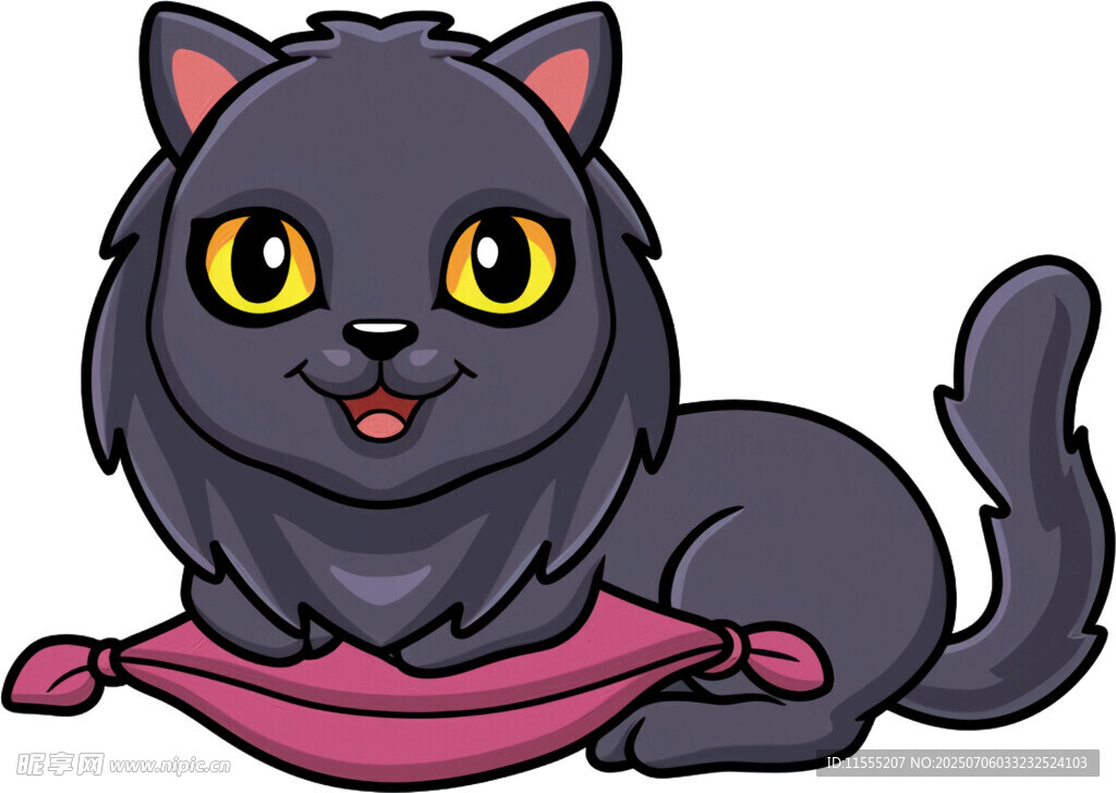 可爱黑猫趴粉色垫子上