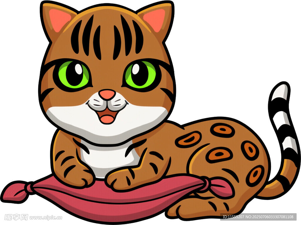 可爱斑纹小猫趴粉色垫子上