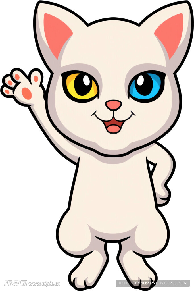 可爱招手小白猫