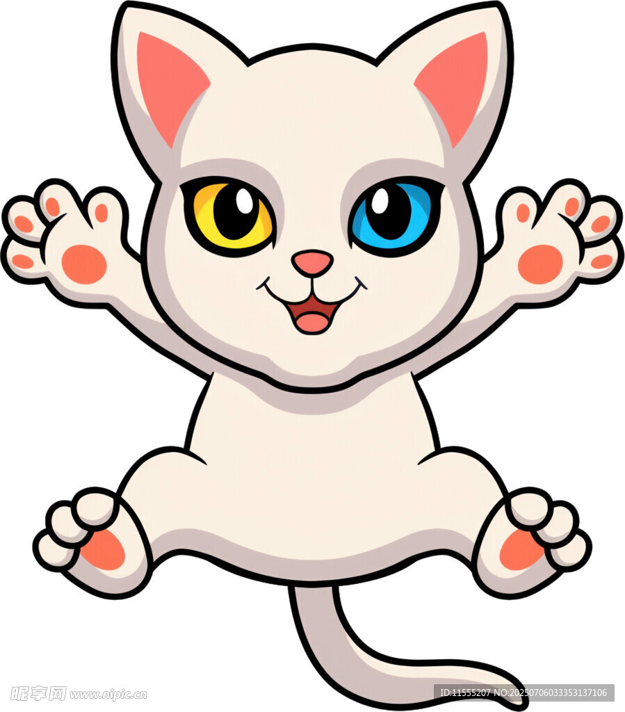 跳跃的双色眼可爱小白猫
