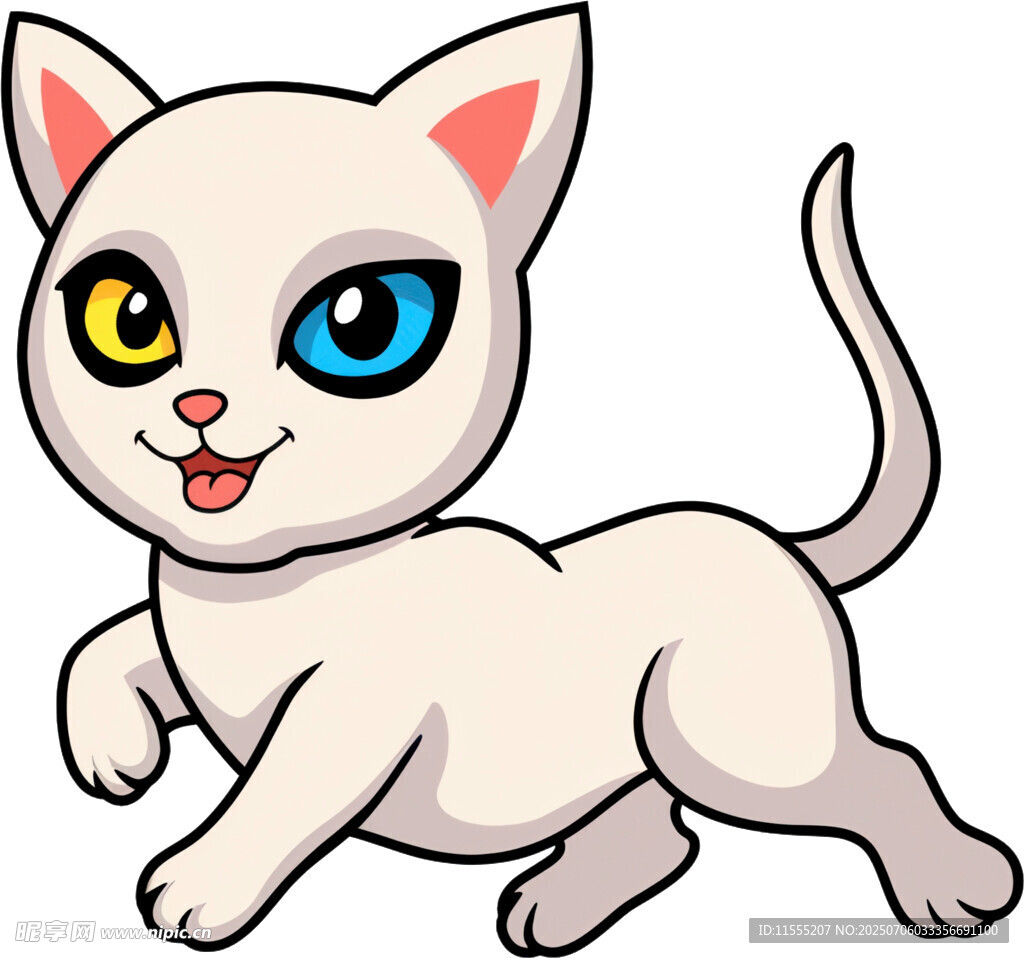 可爱小白猫欢快奔跑