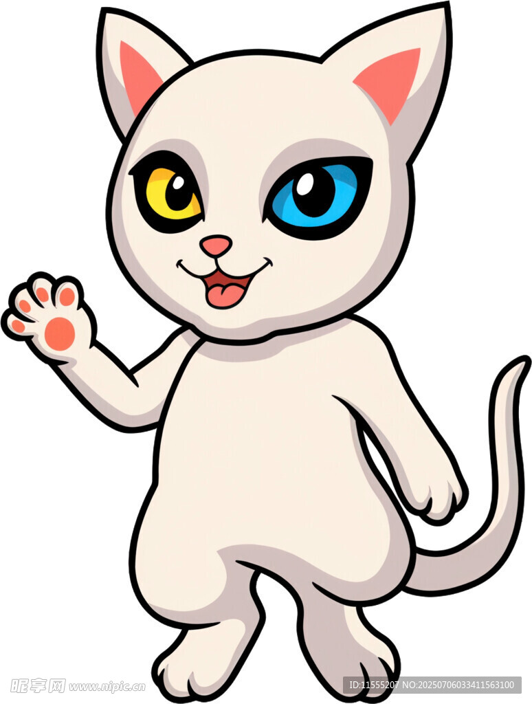 可爱招手小白猫