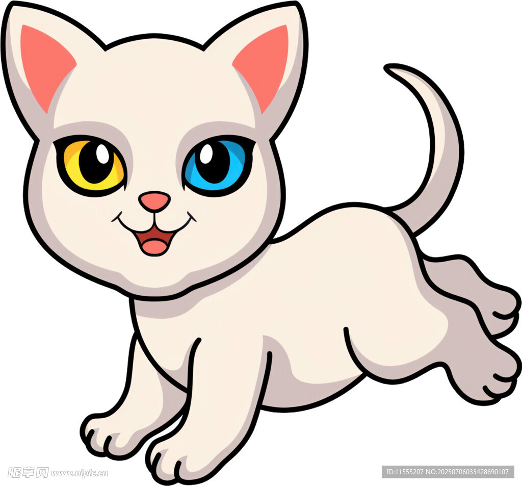 奔跑的可爱小白猫