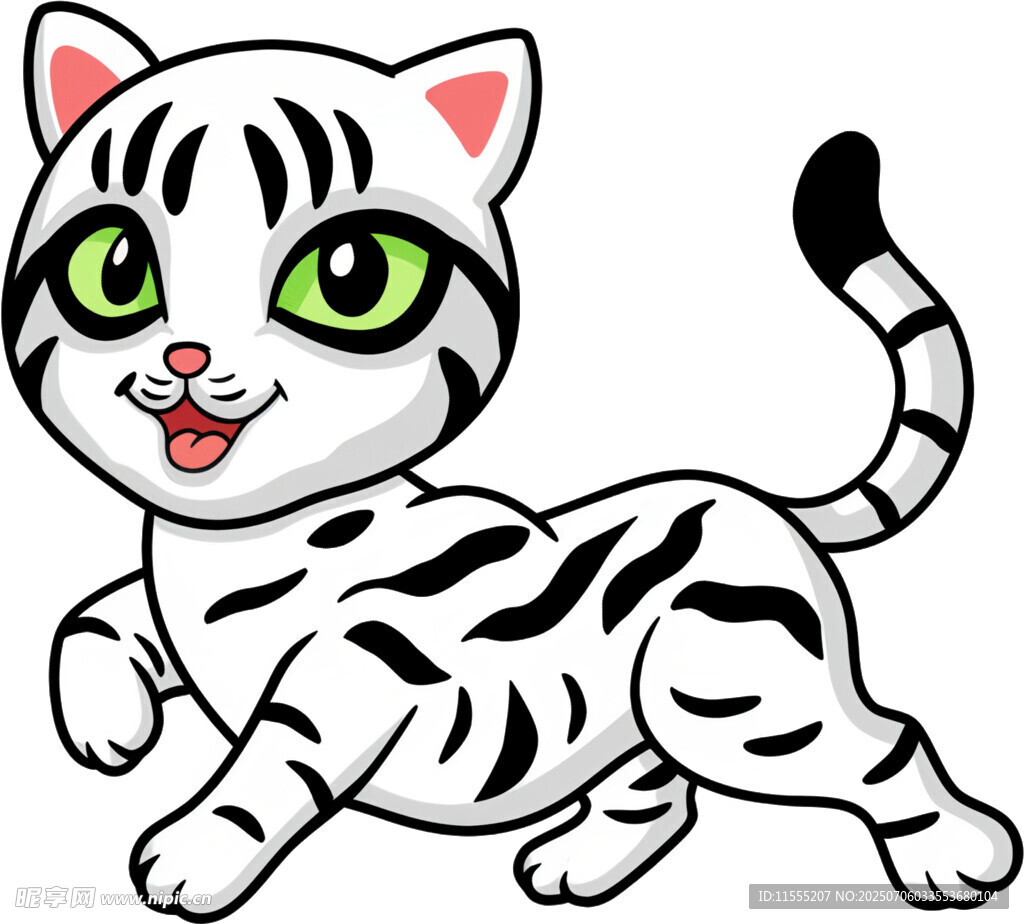 可爱斑纹小猫欢快奔跑
